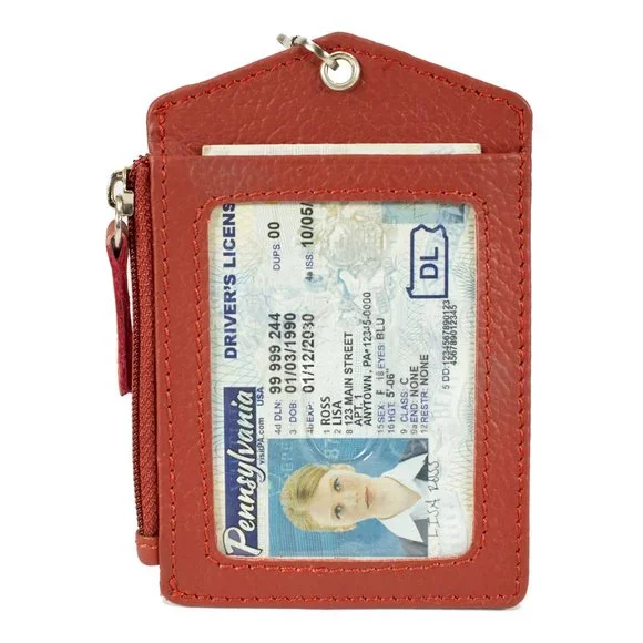 ID Lanyard Card Holder in Genuine Leather with Long Metal Chain for Men/Women - Picture 2 of 8